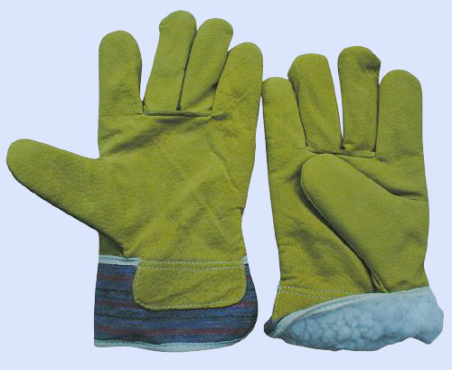 Yellow split pigskin work glove