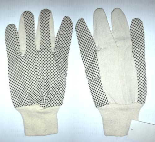 Cotton drill work glove with balck PVC dot